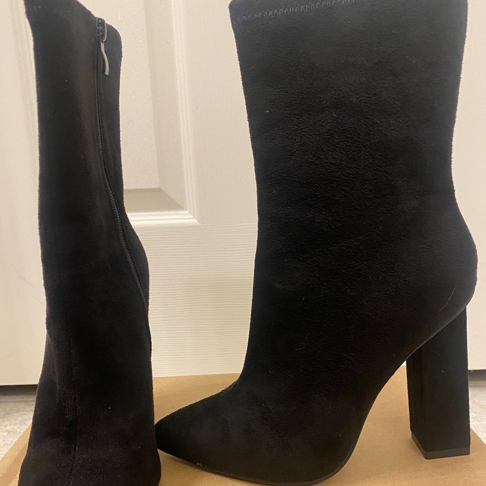 Black faux suede ankle boots- never worn